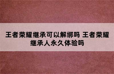 王者荣耀继承可以解绑吗 王者荣耀继承人永久体验吗